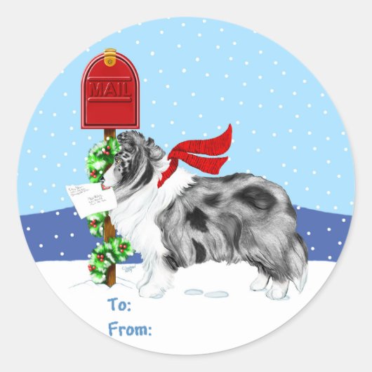 Sheltie Kerstmis Bi Blue Gift Labels (Voorkant)
