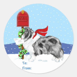 Sheltie Kerstmis Bi Blue Gift Labels