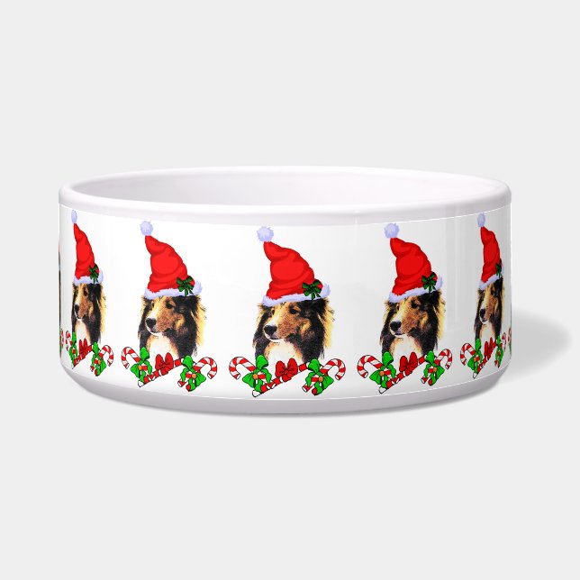 Sheltie Kerstmis Merry Bowl Voerbakje (Voorkant)