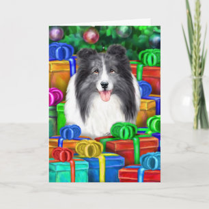 Sheltie Kerstmis Open Gifts Bi Blue Feestdagen Kaart