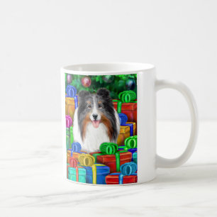 Sheltie Kerstmis Open Gifts Blue Merle Koffiemok