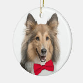 Sheltie kerstversiering keramisch ornament (Links)