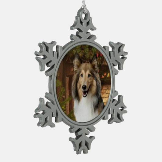 Sheltie kerstversiering tin sneeuwvlok ornament (Links)