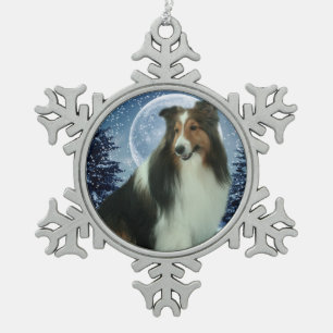 Sheltie kerstversiering tin sneeuwvlok ornament