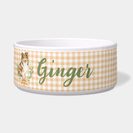 Sheltie Laurel in een lauriertak  | Gepersonalisee Voerbakje