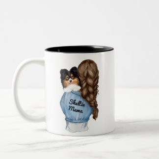 Sheltie Mama Brunett w Tri-Color Shetland Sheepdog Tweekleurige Koffiemok