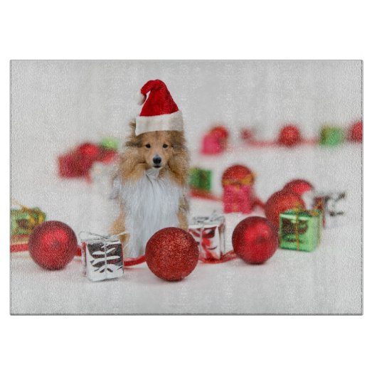 Sheltie met Kerstmis Ornament Snijplank (Voorkant)