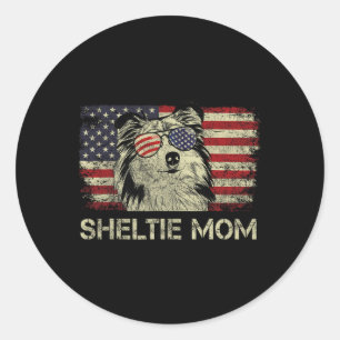 Sheltie Moeder Hondenliefhebbers Amerikaanse Vlag Ronde Sticker