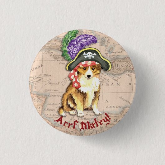 Sheltie Pirate Ronde Button 3,2 Cm (Voorkant)