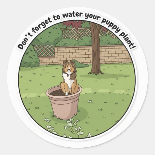 Sheltie plant ronde sticker (Voorkant)