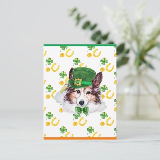Sheltie Shamrock St. Patricks Day Feestdagenkaart (Staand voorkant)