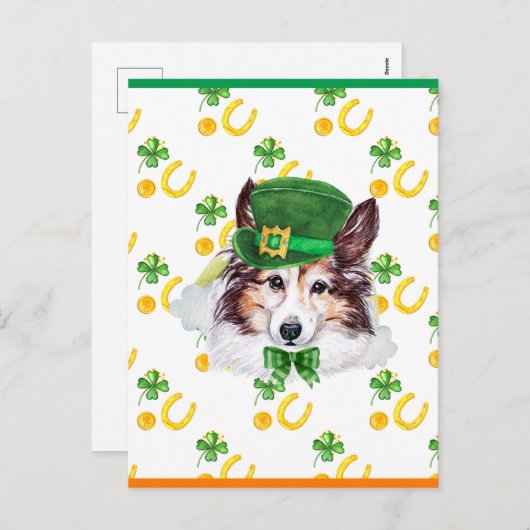 Sheltie Shamrock St. Patricks Day Feestdagenkaart (Voorkant / Achterkant)