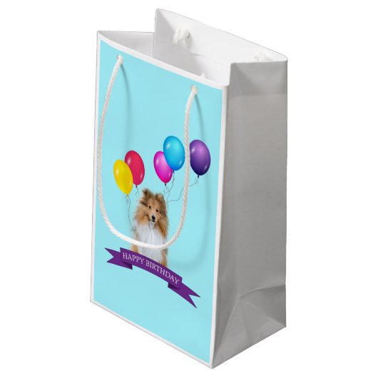 Sheltie Shetland Sheepdog Happy Birthday Gift Bag Klein Cadeauzakje (Achterkant Gekanteld)