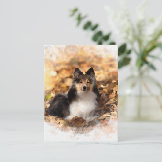 Sheltie Shetland Sheepdog kunstschilderij Briefkaart (Staand voorkant)