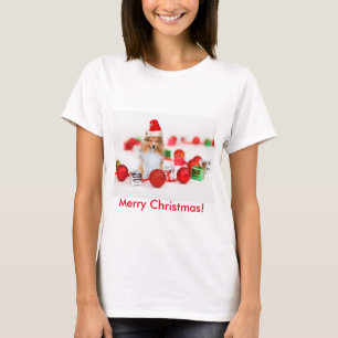 Sheltie Wishing Merry Christmas T-shirt voor dames