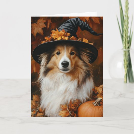 Sheltie Witch Halloween Feestdagen Kaart (Voorkant)