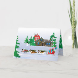 Shelties Pulling Sleigh, Folded Holiday Kerstmis Feestdagen Kaart