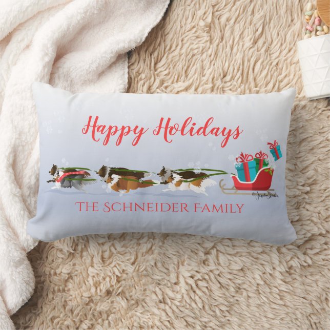 Shelties Pulling Sleigh, Snewing Holiday Kerstmis Kussen (Deken)
