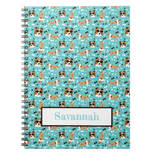 Shelties Shetland Sheepdog Pattern Aqua Notitieboe Notitieboek (Voorkant)