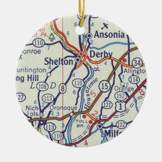 Shelton CT Map Keramisch Ornament (Voorkant)