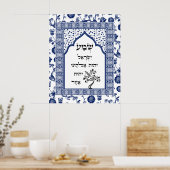 Shema Blue Damask Lace Flourish Tree Plaque Poster (Keuken)