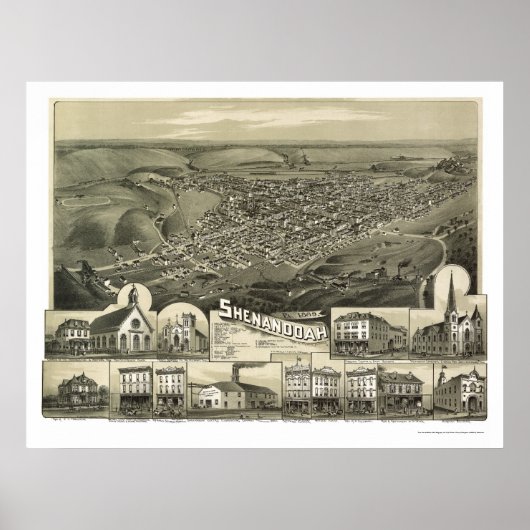Shenandoah, PA Panoramic Map - 1889 Poster (Voorkant)