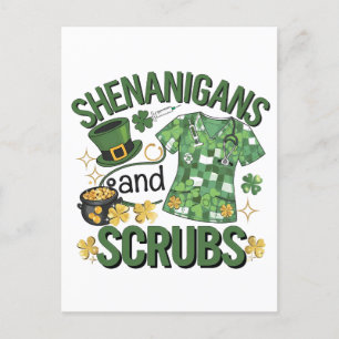 Shenanigans en Scrubs Funny Nursing St Patrick's Briefkaart