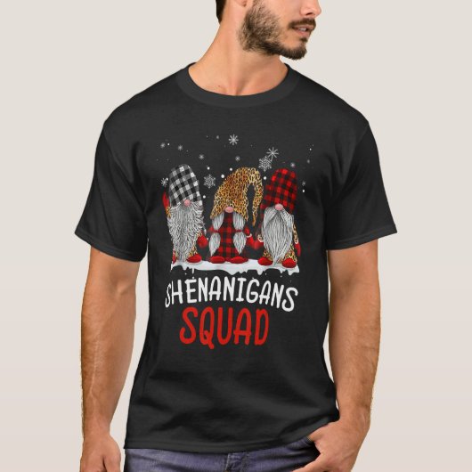 Shenanigans Squad Gnomes Buffalo Plaid Red Christm T-shirt (Voorkant)