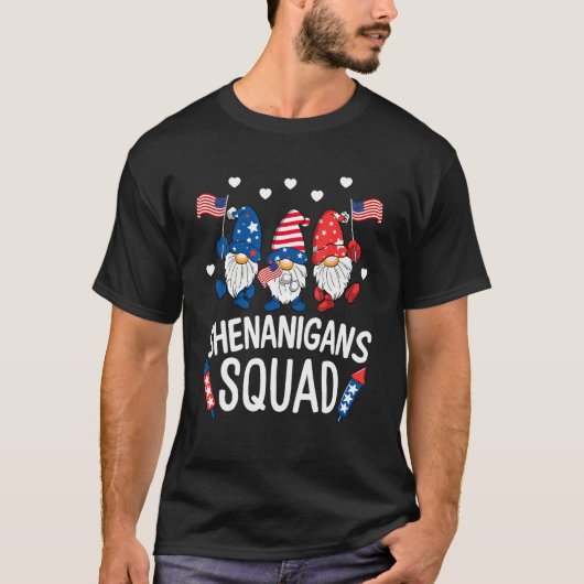 Shenanigans Squad Happy 4th Of July  Gnome Patriot T-shirt (Voorkant)