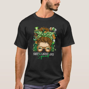 Shenanigans Squad Leopard Messy Bun St Patrick's D T-shirt