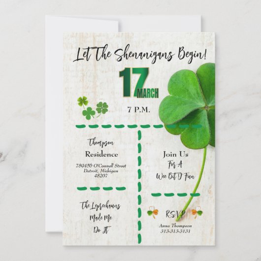 Shenanigans St. Patrick's Day Party Kaart (Voorkant)