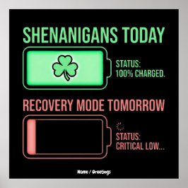 Shenanigans Today Recovery Mode Tomorrow Funny  Poster