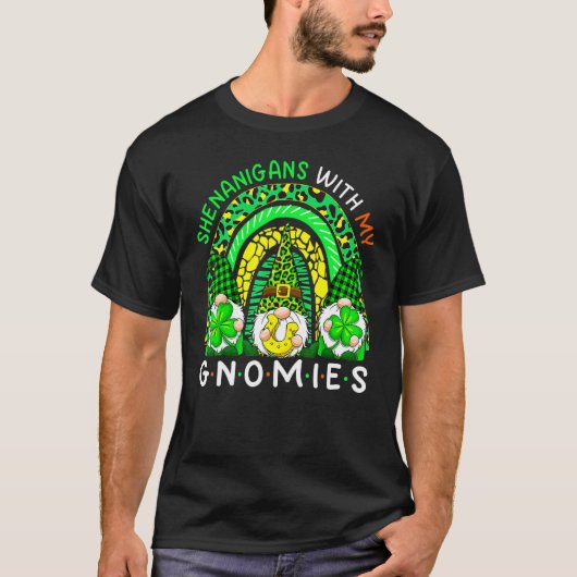 Shenanigans With My Gnomies Rainbow Leopard St Pat T-shirt (Voorkant)