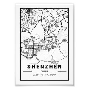 Shenzhen - China Light City Map Foto Afdruk