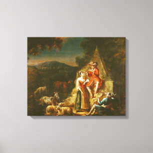 Shepherd die een Flute speelt Canvas Afdruk