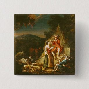 Shepherd die een Flute speelt Vierkante Button 5,1 Cm
