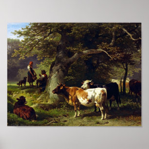 Shepherd en Koe Herd bij de Pond Poster