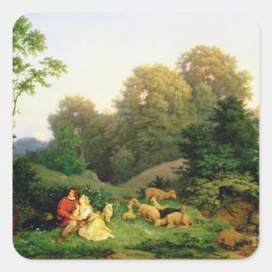 Shepherd en Shepherdess in een Duits landschap Vierkante Sticker