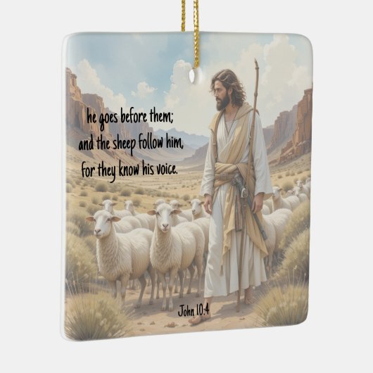 Shepherd goes before them Bible Scripture Keramisch Ornament (Rechts)