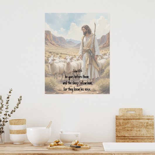 Shepherd goes before them Bible Scripture Poster (Keuken)