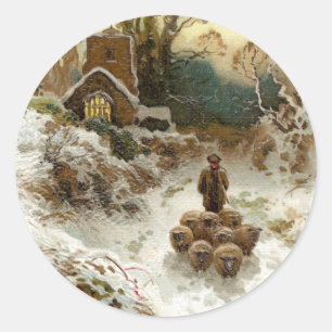Shepherd Herding Sheep Vintage Kerstmis Ronde Sticker