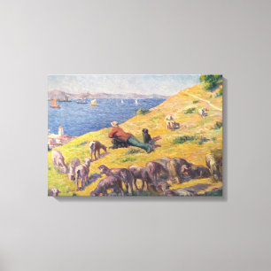 Shepherd Kijken naar het Zee (door Maximilien Luce Canvas Afdruk