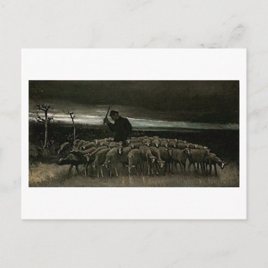 Shepherd, kudde van Sheep Van Gogh Fine Art Briefkaart (Voorkant)