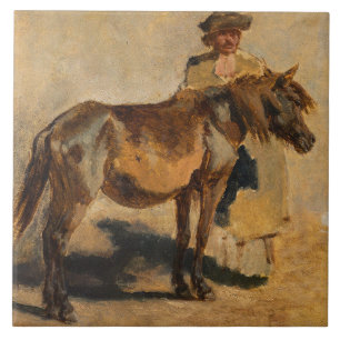 Shepherd met een paard (paardenkunst) tegeltje
