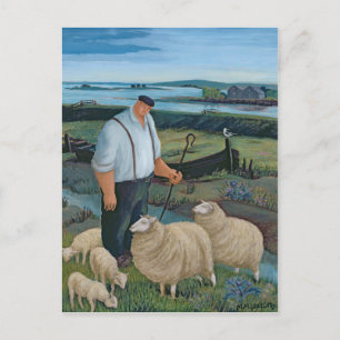 Shepherd met Sheep in River Landscape Briefkaart