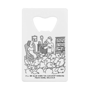 Shepherd Werkt thuis met zijn Sheep Kredietkaart Flessenopener