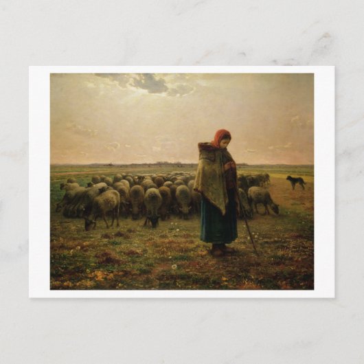 Shepherdess met haar Flock, 1863 Briefkaart (Voorkant)