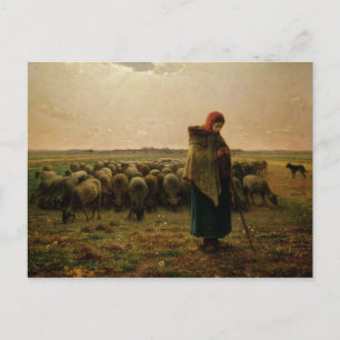 Shepherdess met haar Flock, 1863 Briefkaart