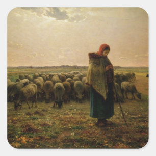 Shepherdess met haar Flock, 1863 Vierkante Sticker