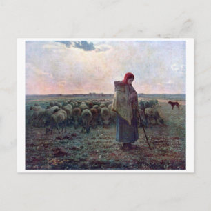 Shepherdess met Hare Flock, Jean-Francois Millet Briefkaart